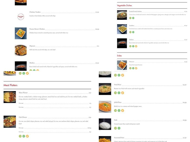 Afro-Fusion Cuisine Menu