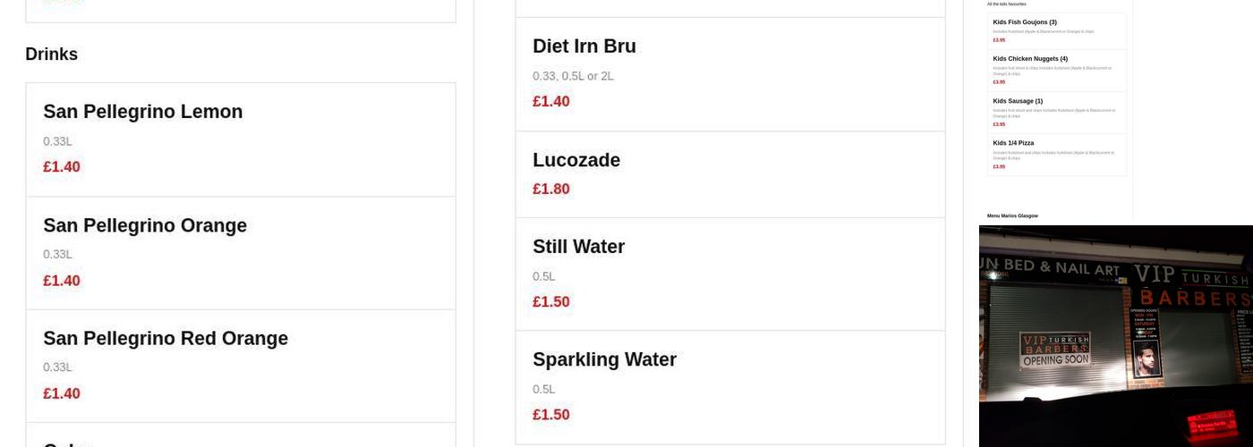 Mario's, Glasgow, G33 5EG Menu