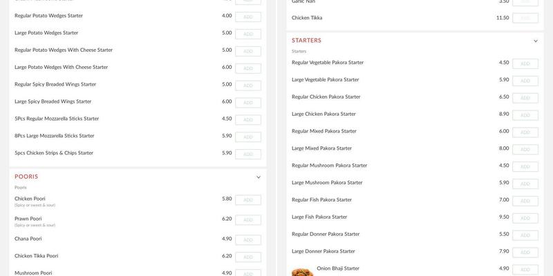 Jaipur Indian Takeaway Menu