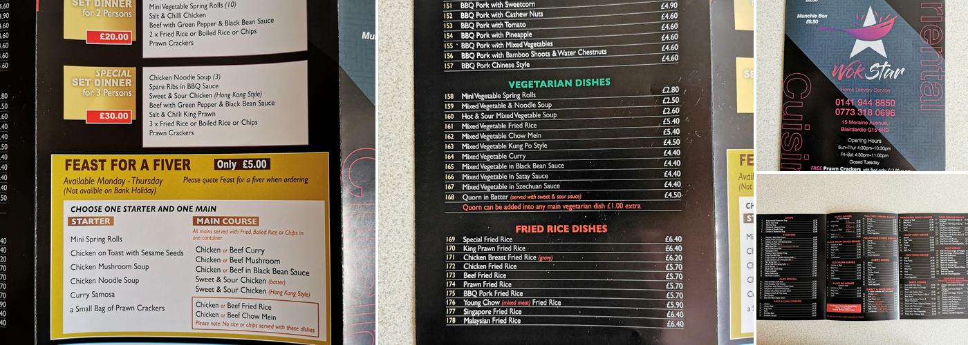 Wok star Chinese takeaway (Blairdardie) Menu
