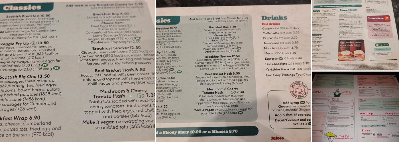 Frankie and Benny's Menu