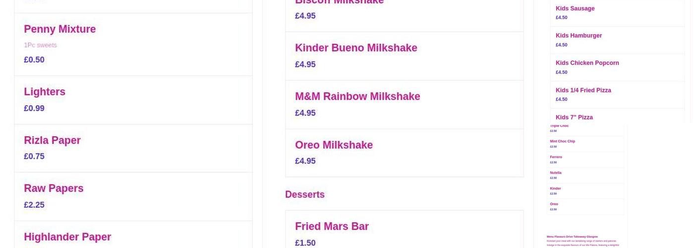 Flavaurs Drive Takeaway Menu