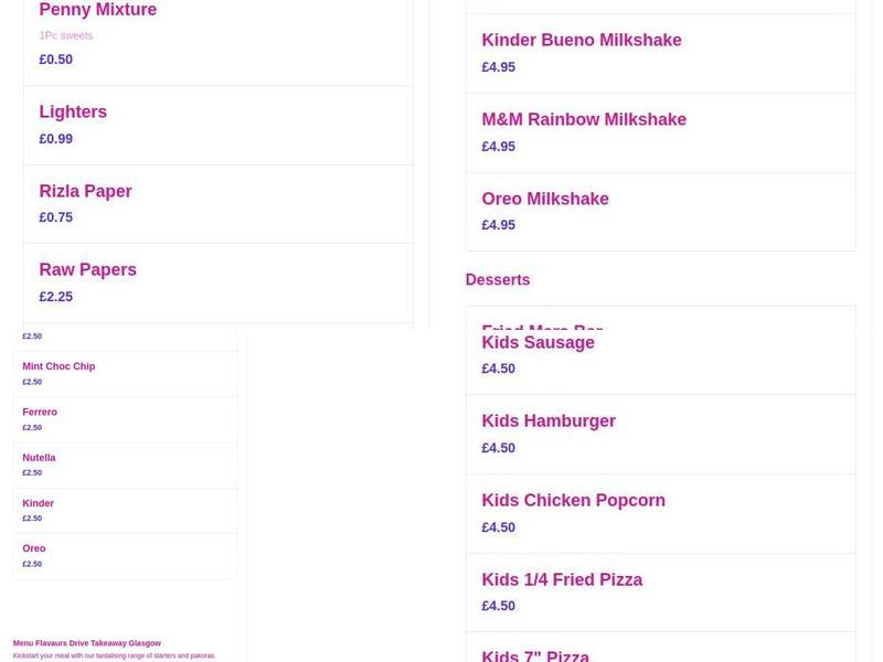 Flavaurs Drive Takeaway Menu