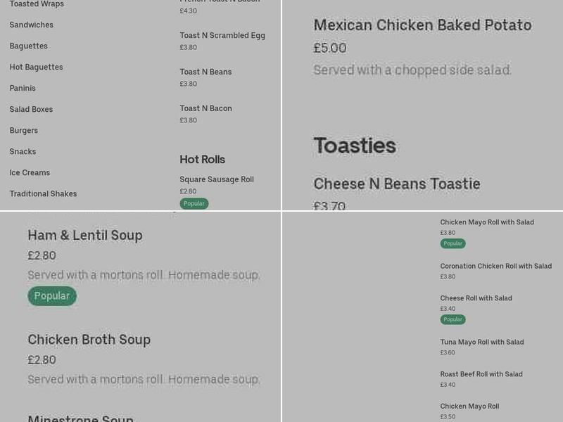 Top Nosh Deli & Desserts glasgow Menu