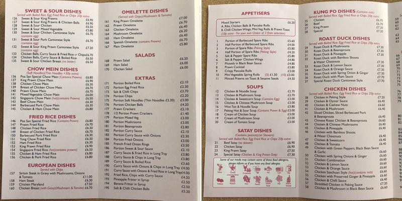 Poa San Chinese Takeaway Menu