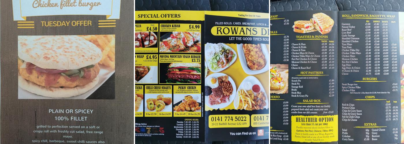Rowans Deli Menu