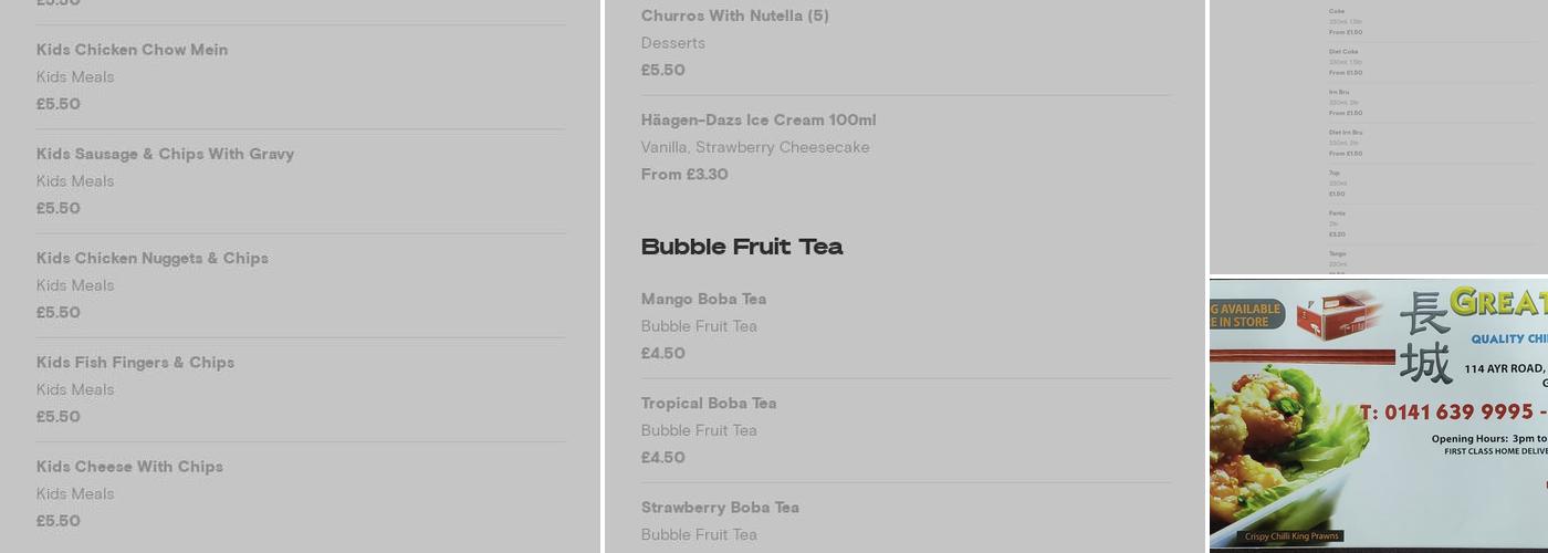 Great Wall of China Menu