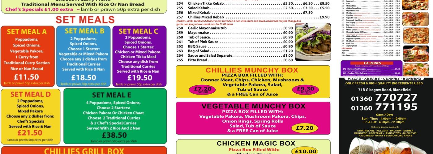 Chillies Menu