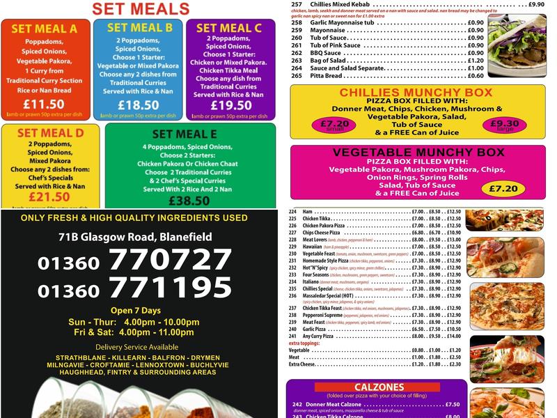Chillies Menu