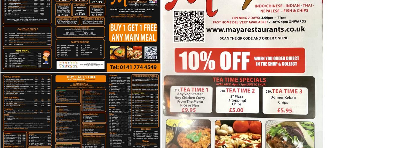 Maya Takeaway Menu