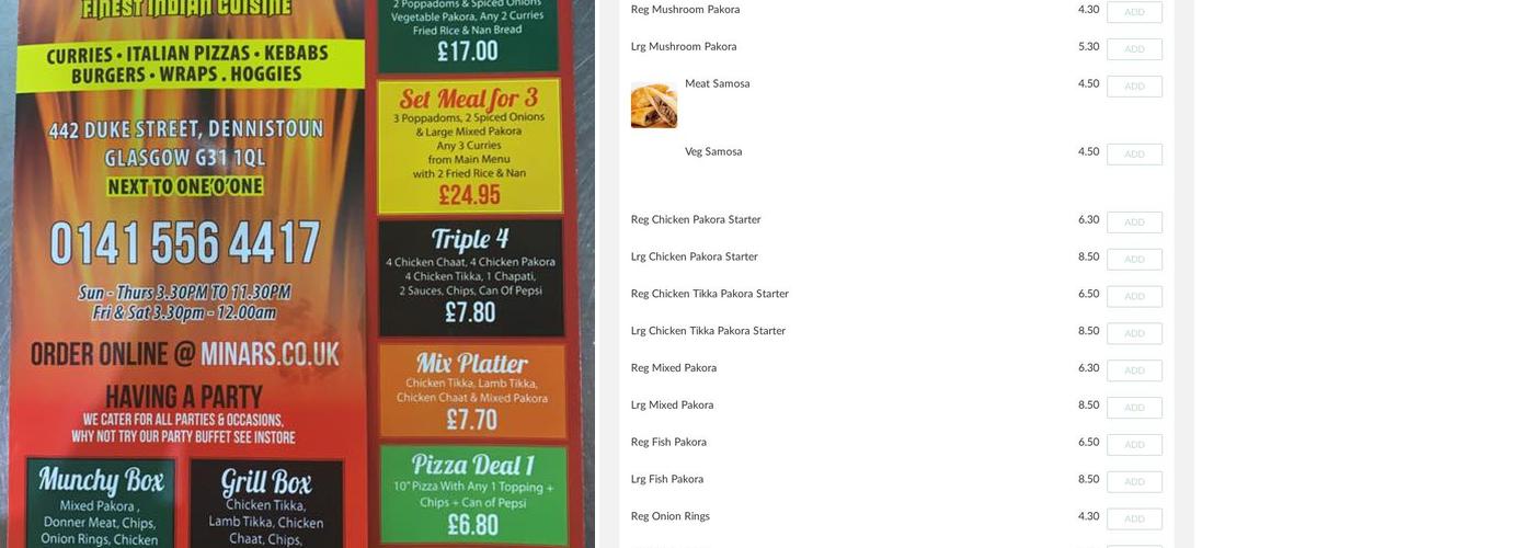 Minars Kebab Inn Menu