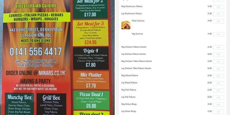 Minars Kebab Inn Menu