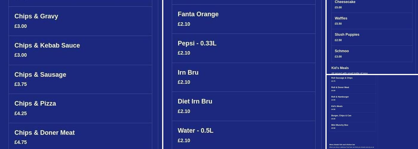 Atwals Fish And Chicken Bar Menu