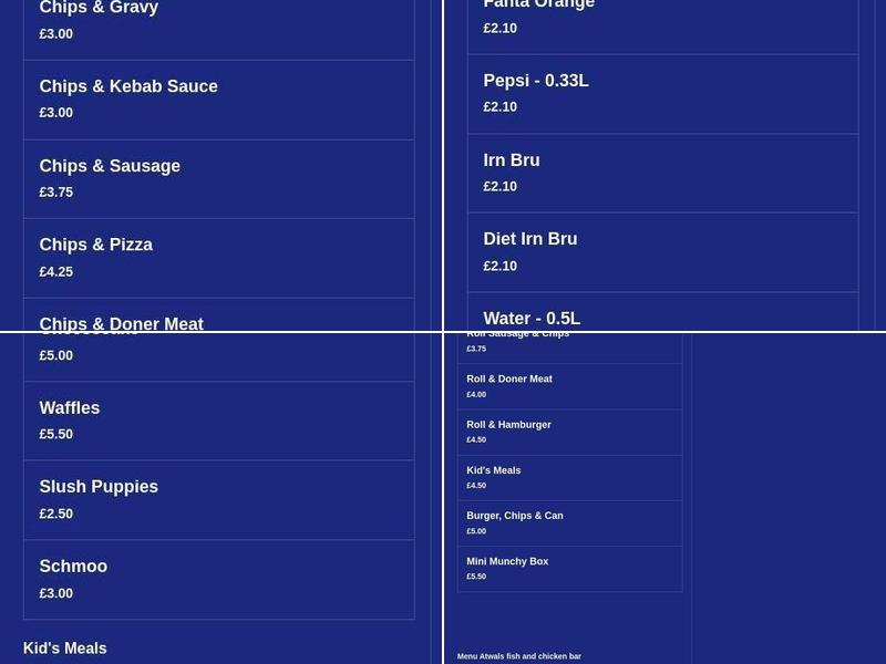 Atwals Fish And Chicken Bar Menu