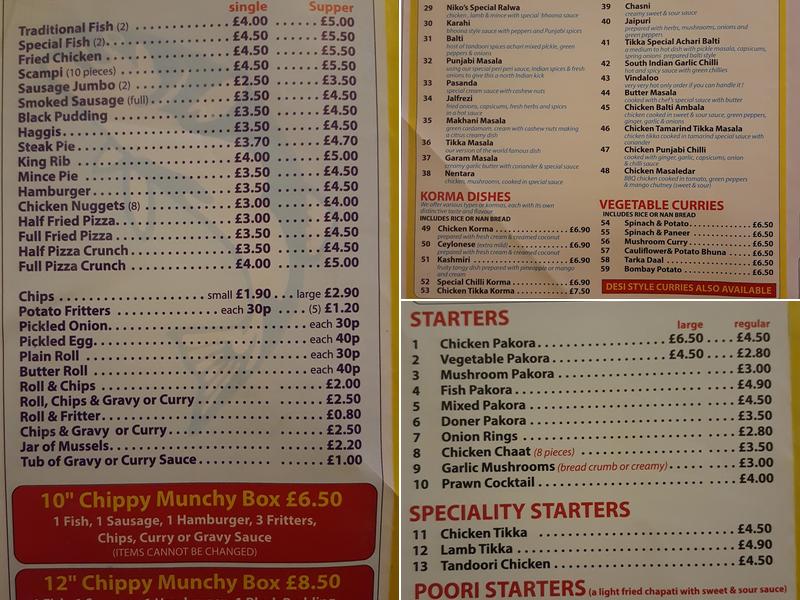Niko's Indian Takeaway & Chip Shop Menu