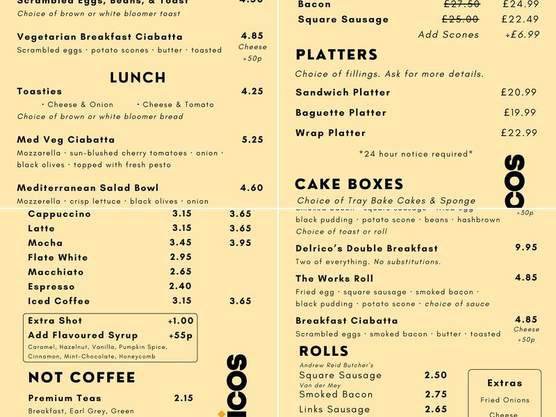 Delricos Cafe Menu