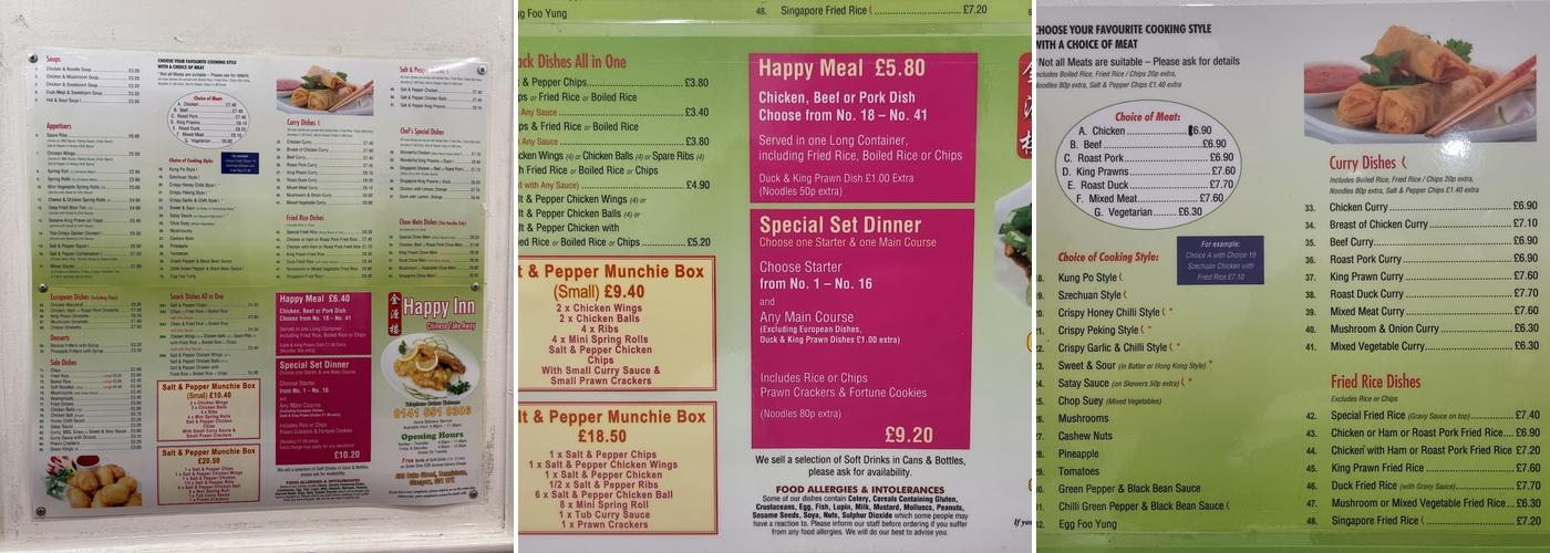 Happy Inn Menu