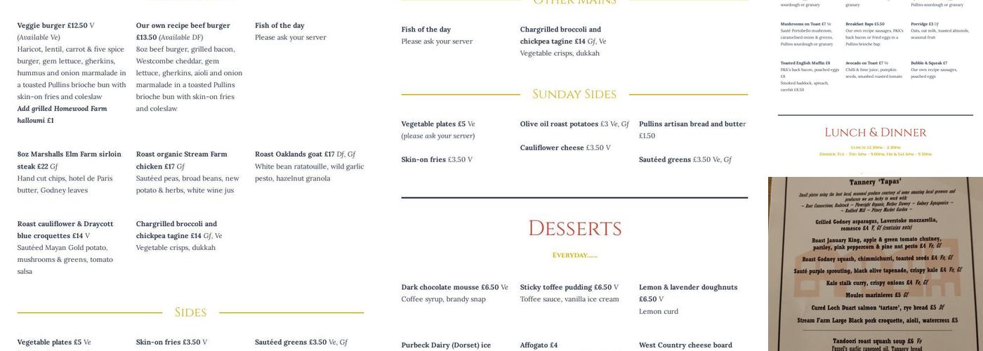 The Old Tannery Menu