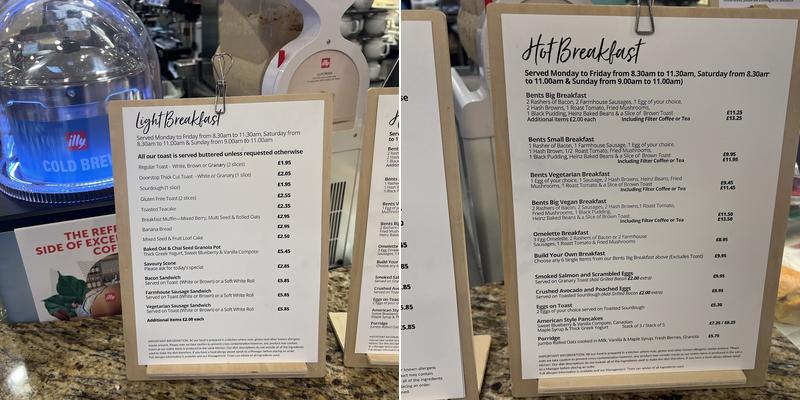 Bents - The Fresh Approach Restaurant Menu