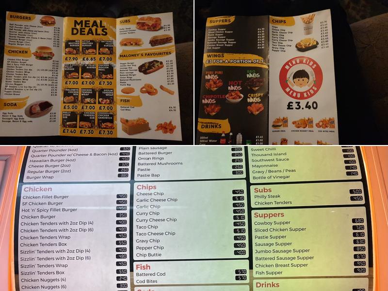 Maloney's Chippy Menu