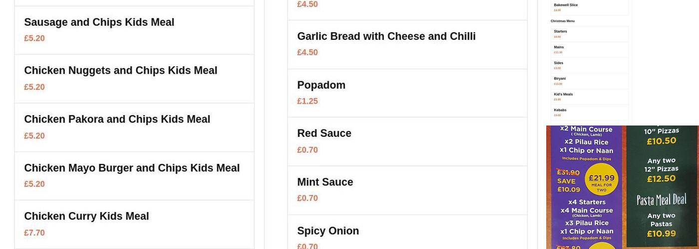 Indian Express Takeaway Menu