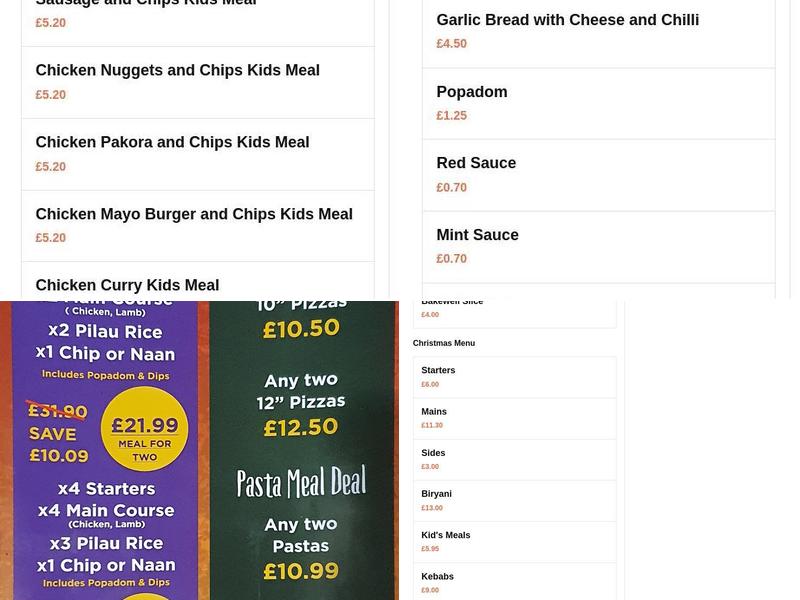 Indian Express Takeaway Menu