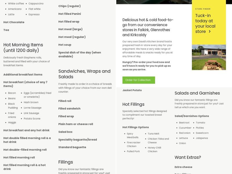 David's Kitchen Menu