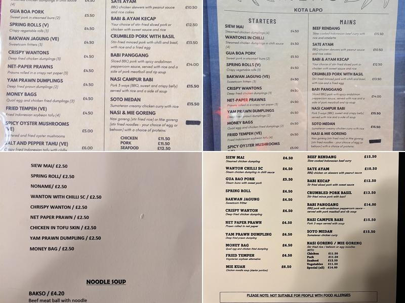 Kota Lapo Indonesian Street Food Menu