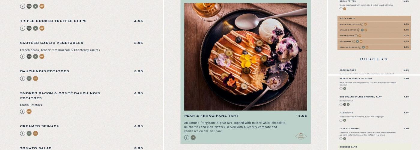 Côte Gloucester Menu