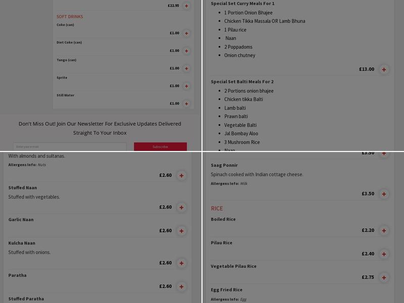 Saeed Balti House Menu