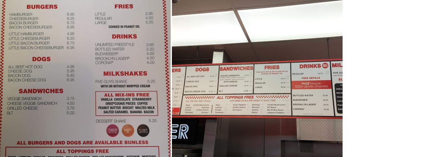 Five Guys Gloucester Quays Menu