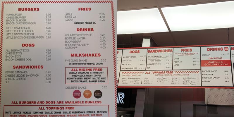 Five Guys Gloucester Quays Menu