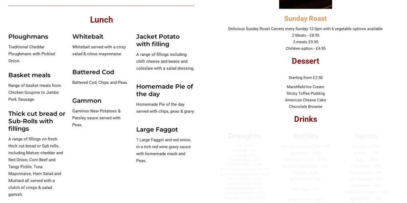 The Linden Tree pub Menu