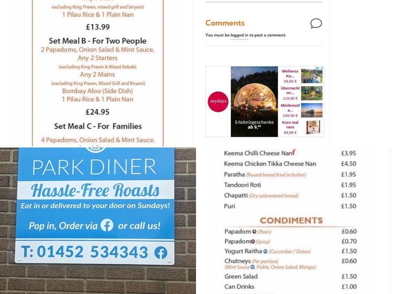 Balti Park Diner Menu
