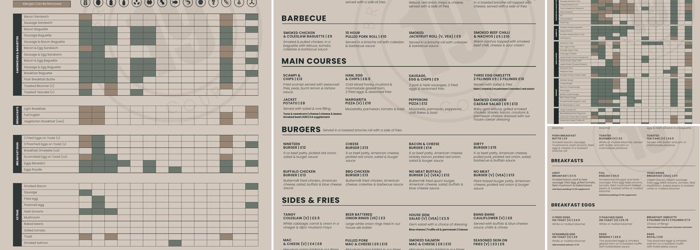 Nineteen at Brickhampton Menu