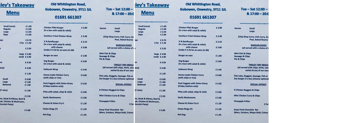 GOBOWEN'S Quality Fish and Chips Menu