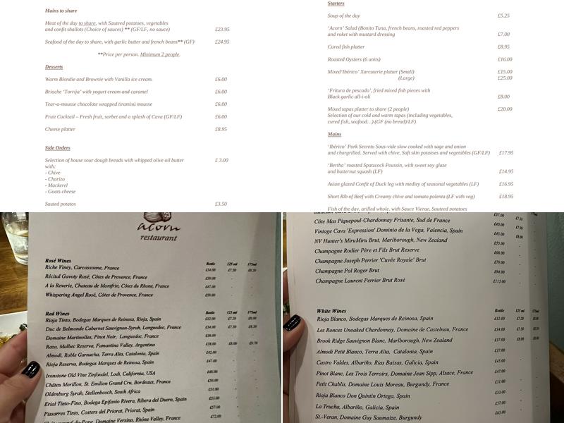 Acorn Restaurant Menu