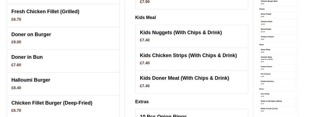 The best kebab Godalming Menu