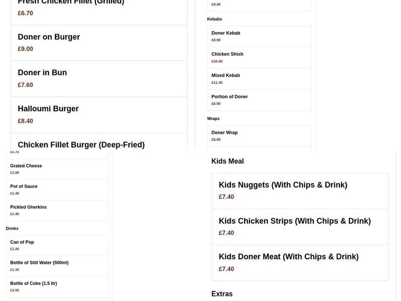 The best kebab Godalming Menu