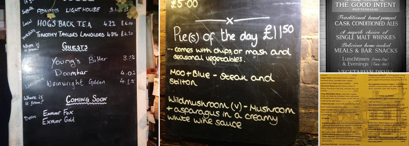 The Good Intent Puttenham Menu