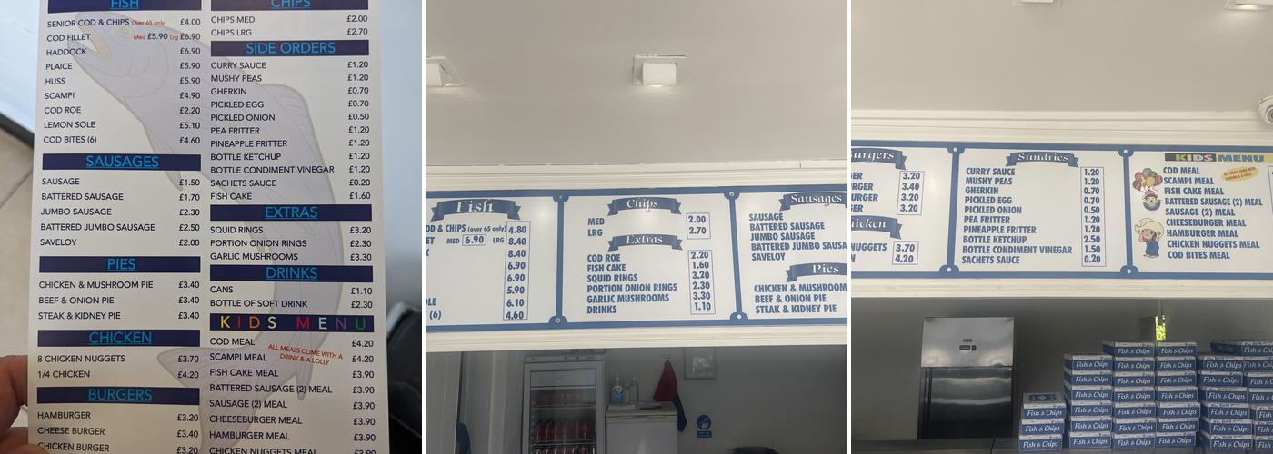 Sinclair's Fish and Chips Menu