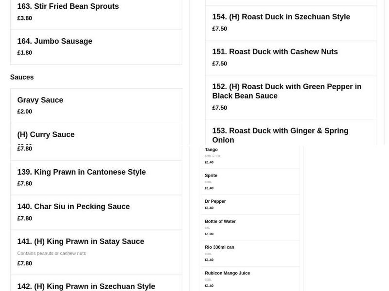 Golborne Chinese Kitchen Menu