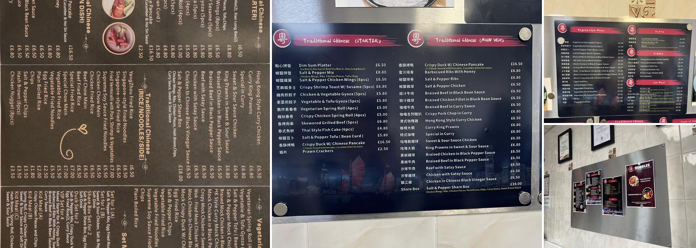 Bubbles Takeaway Menu