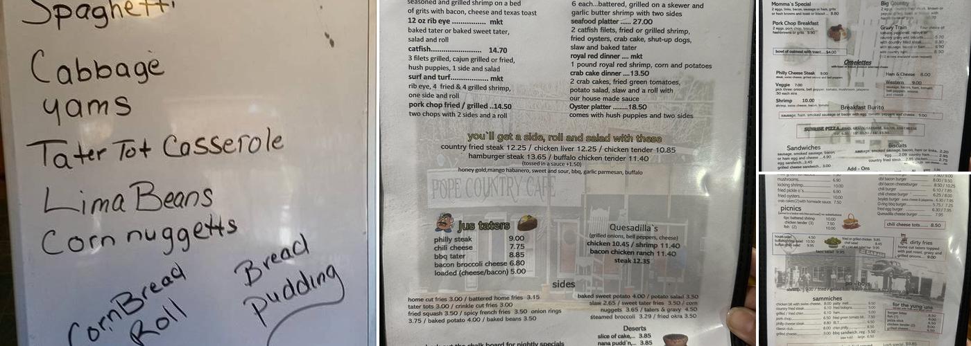 Pope Mini Storage Menu