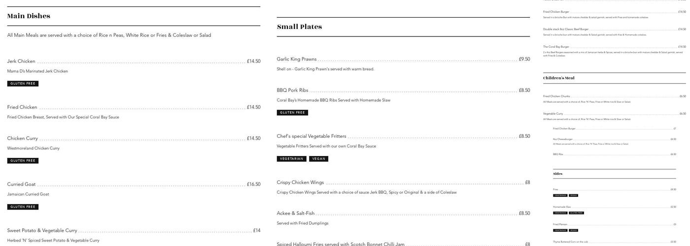 Coral Bay Jamaican Restaurant Menu