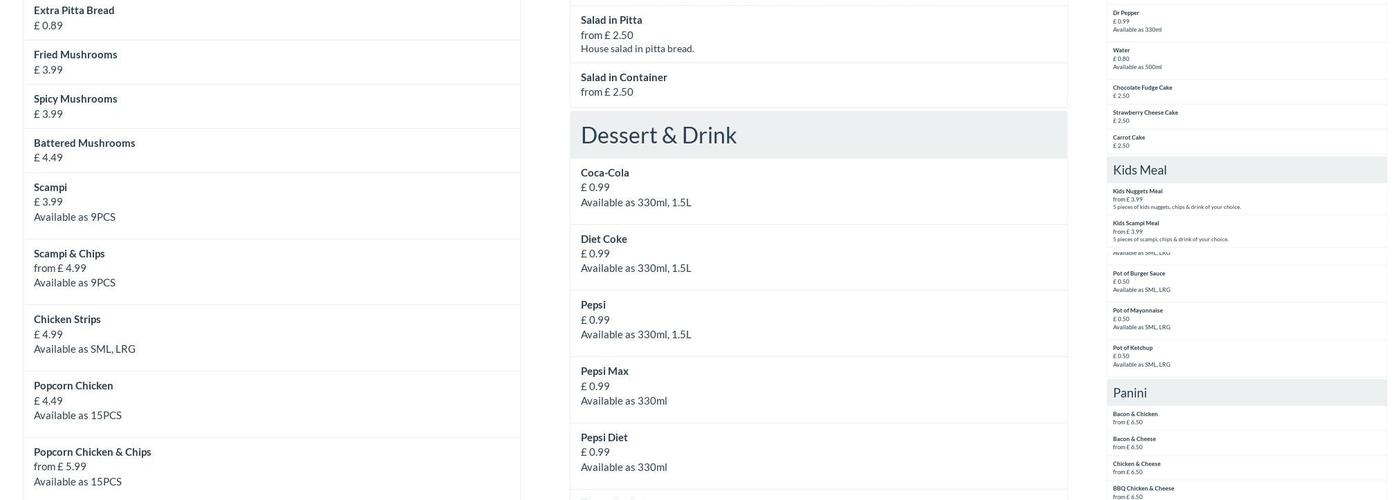 Gorleston Pizza & Kebab House Menu