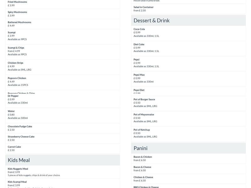 Gorleston Pizza & Kebab House Menu