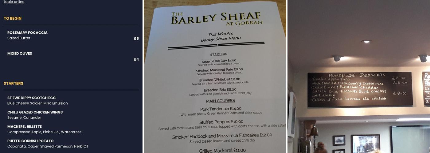 The Barley Sheaf at Gorran Menu