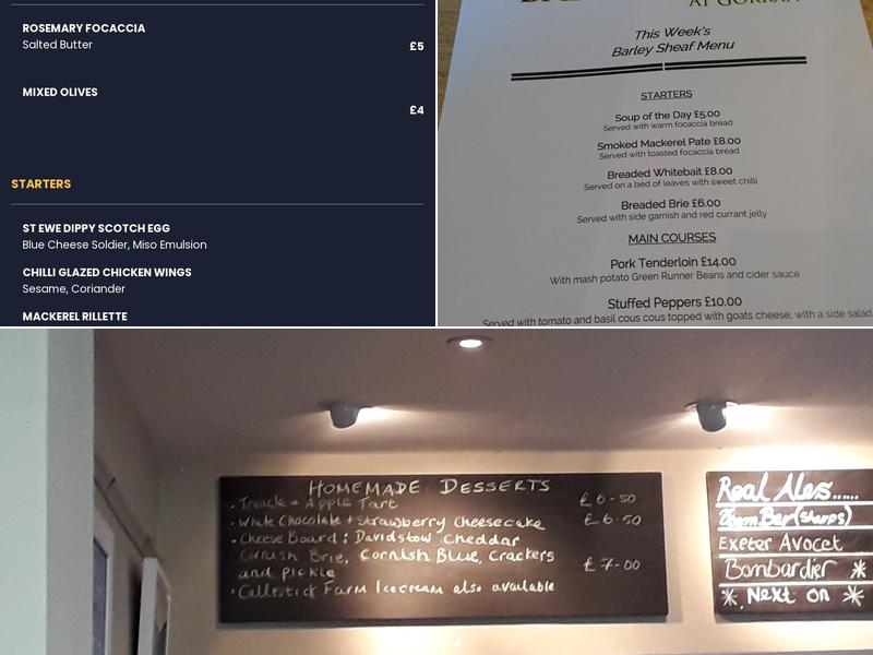 The Barley Sheaf at Gorran Menu