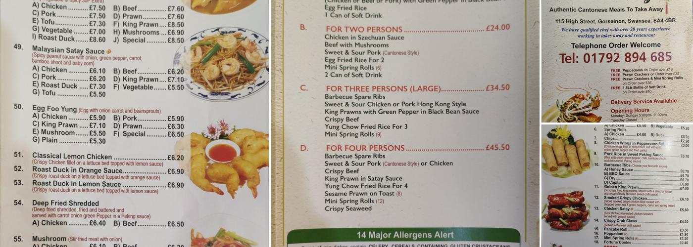 Mai Hong - Chinese Takeaway - Gorseinon, Swansea Menu